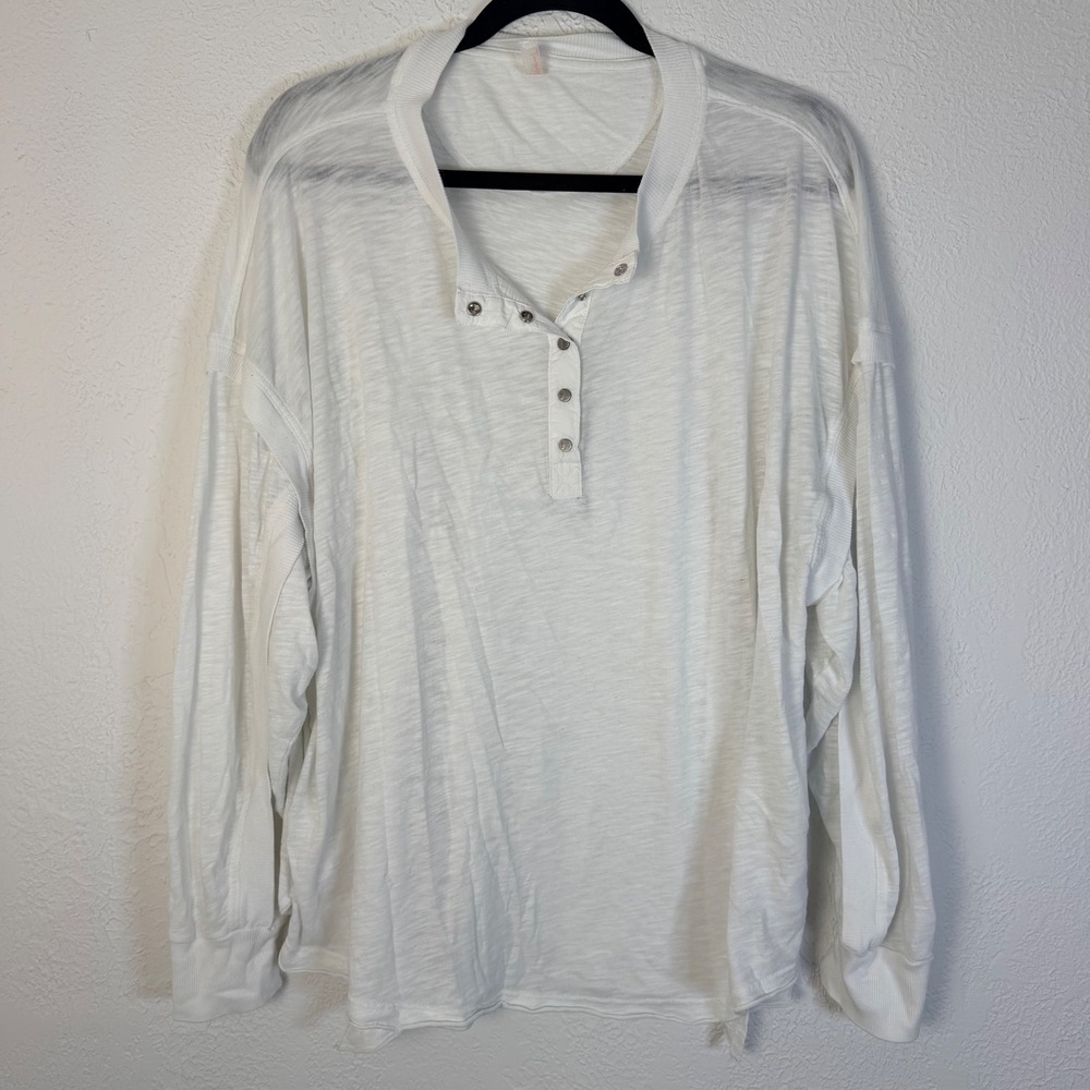 FP Movement Free People Womens S White Slub Henley Long Sleeve Oversized Top